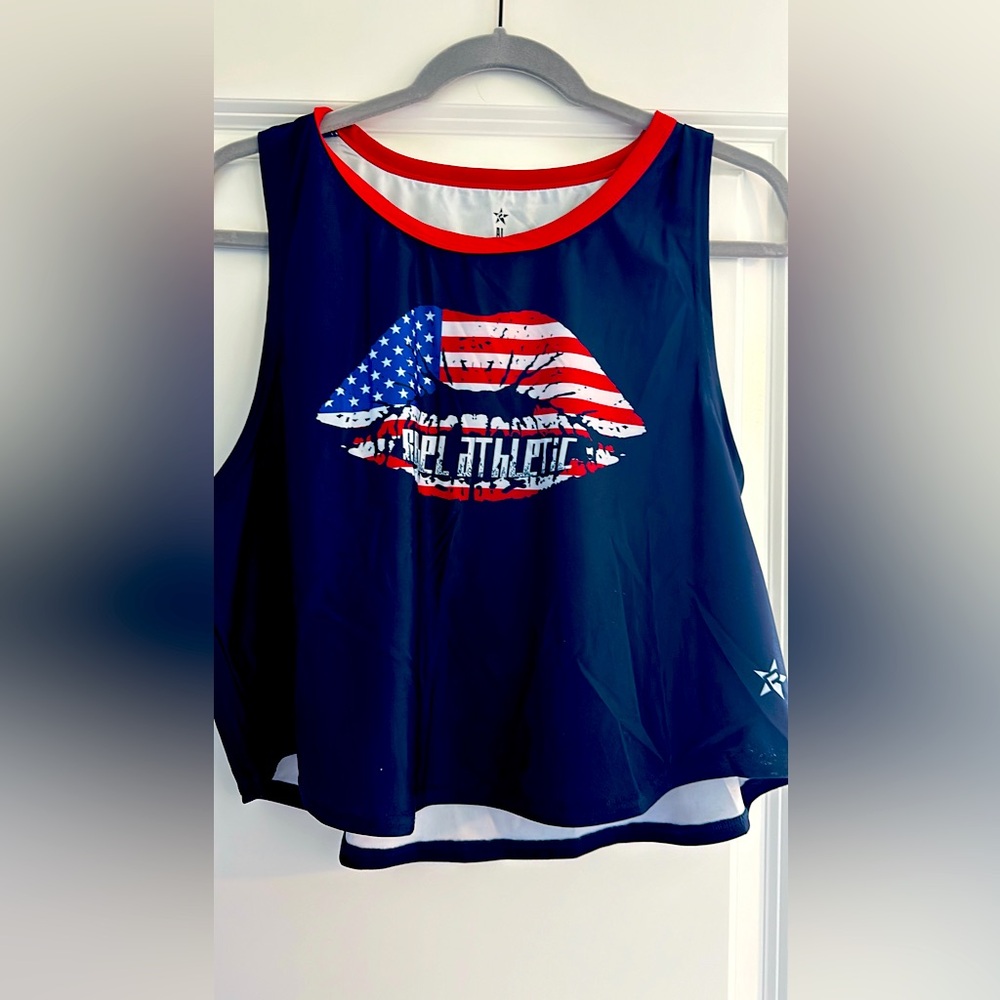 Rebel athletic Lips red white blue tank